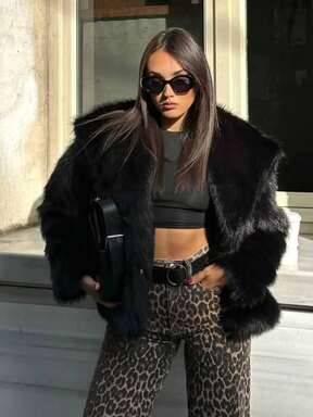 Giacca in pelliccia finta per donna, elegante, con collo a risvolto, maniche lunghe, casual, ampia, di grandi dimensioni, chic, casual, abbigliamento da strada per inverno