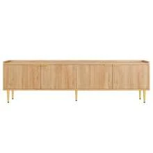 TV Unit, Lowboard With Structured Door, TV Cabinet, With Gold Handles And Gold Legs, 170 L X 35 W X 47.5 H (Cm) - Natural + MDF - View 11