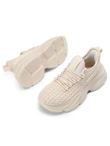 Women Walking Shoes Platform Chunky Sneakers Slip On Walking Lightweight Fashion Casual Comfortable Sneaker For Sport Commute Vacation - 米色 - 查看 1