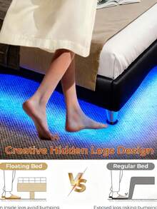 Floating Queen Size Bed Base With Adjustable LED Lights