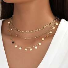 1件装时尚个性化圆形吊坠三层链项链（可定制长度，吊坠和珠子的数量可能有所不同） - 金黃色 - 查看 1