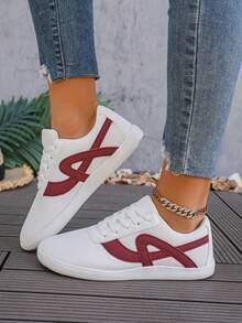 女士极简宽鞋头赤足跑步鞋 - 舒适防滑休闲鞋，宽鞋头设计，透气面料，零落差鞋底，适合步行和瑜伽，女士宽楦平底鞋，男女通用宽楦休闲运动鞋 - 白紅 - 查看 3