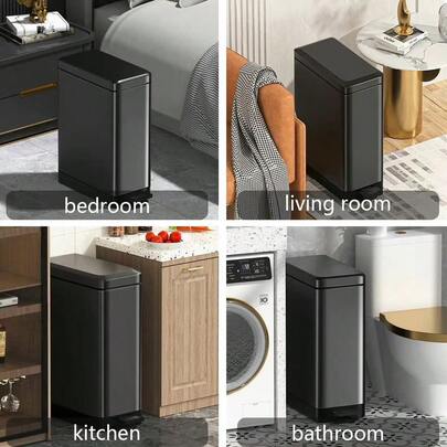 Trash Can With Lid Soft Close, 10 Liter Stainless Steel Step Trash Bin, Rectangular Garbage Can Wastebasket With Remo...