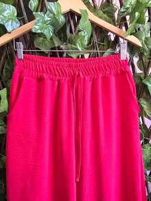 Wide-Leg Pants In DUNA Fabric With Lining, Pockets, And Elasticated Waist. - Red - View 4