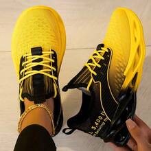 FIREQUEEN 2025新款女士时尚透气轻便渐变黑黄运动鞋，舒适休闲跑步鞋，适合健身、慢跑、散步和日常穿着。 - 黃色 - 查看 6