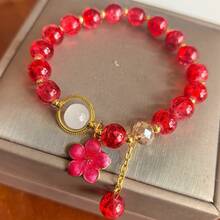 6pcs/Set Fashionable Artificial Crystal Clover & Flower Beaded Bracelet, Suitable For Women's Daily Wear - Lake Blue + Pink + Purple + White + Green + Red - View 5