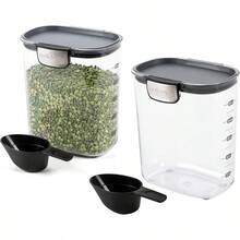 Progressive International ProKeeper+ Clear Plastic Airtight Food Baker's Kitchen Storage Organization Container Canister Set With Magnetic Accessories 2 Piece Set Grain 2.5Quart - GreyClear - View 1