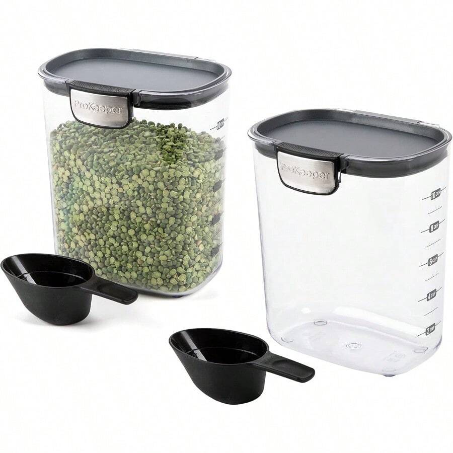 Progressive International ProKeeper+ Clear Plastic Airtight Food Baker's Kitchen Storage Organization Container Canister Set With Magnetic Accessories 2 Piece Set Grain 2.5Quart - GreyClear - View 1