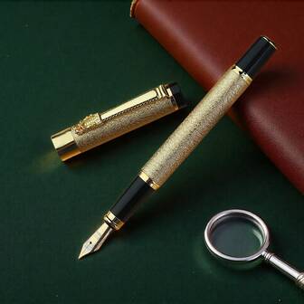 A Luxurious Gold Matte Pen - Calligraphy And Writing/Fine Nib Ink Converter And Ink Cartridge/High-End Executive Pen For Men And Women/Painting And Art Pen For Primary And Secondary School Students