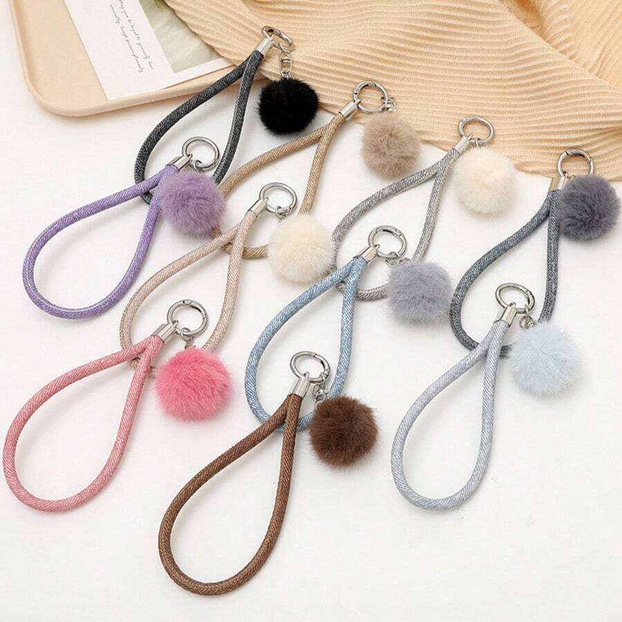 1pc Otter Fur Plush Pendant, Versatile Bag/Phone/Key Chain Accessory - Navy Blue - View 1