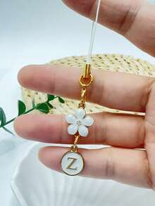 1pc Metallic Heart & Alphabet Letter A-Z Charm Phone Pendant - Black - View 74