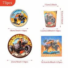 16pcs Disposable Flame Design Plates, Napkins And Cups Set, Party Supplies Suitable For Birthday, Wedding, Party, Family Picnic - Multicolor - View 2