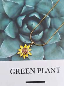 1pc 18K Gold Plated Stainless Steel Colorful Floral, Coconut Tree, Sunflower Pendant Necklace, Elegant & Sunny Unisex Sweater/Clavicle Chain Jewelry