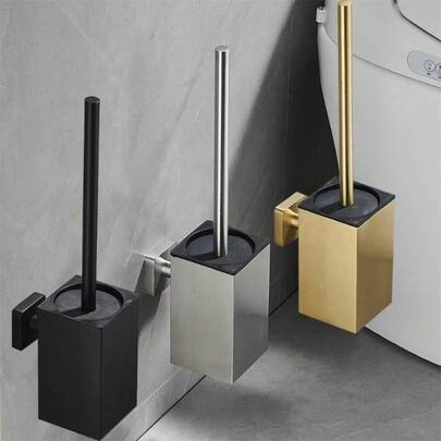 Black Space Saving For Storage Toilet Brush Wall Mount Square Holder And Toilet Brush Toilet Bowel Brush With Stainless Steel Handle Bathroom Accessories