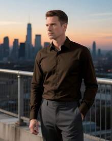 Men's Wrinkle Dress Shirts Formal Long Sleeve Button Down Wedding Business, Style - Brown - View 4