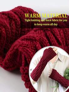 1 pieza Guantes de lana tejidos de medio dedo, mangas sin dedos lindas y cálidas para mujeres en otoño e invierno. Artesanía plisada exquisita, amigable con la piel, cálida y cómoda, adecuada para el transporte diario, la oficina, las compras.