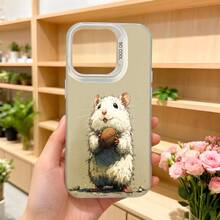 Cubierta de teléfono con diseño de rata blanca sosteniendo nuez color beige para iPhone funda protectora con estampado animal divertido ideal para uso diario y regalos Aplicable a los teléfonos de la serie Apple y Galaxy - Negro - Ver 5