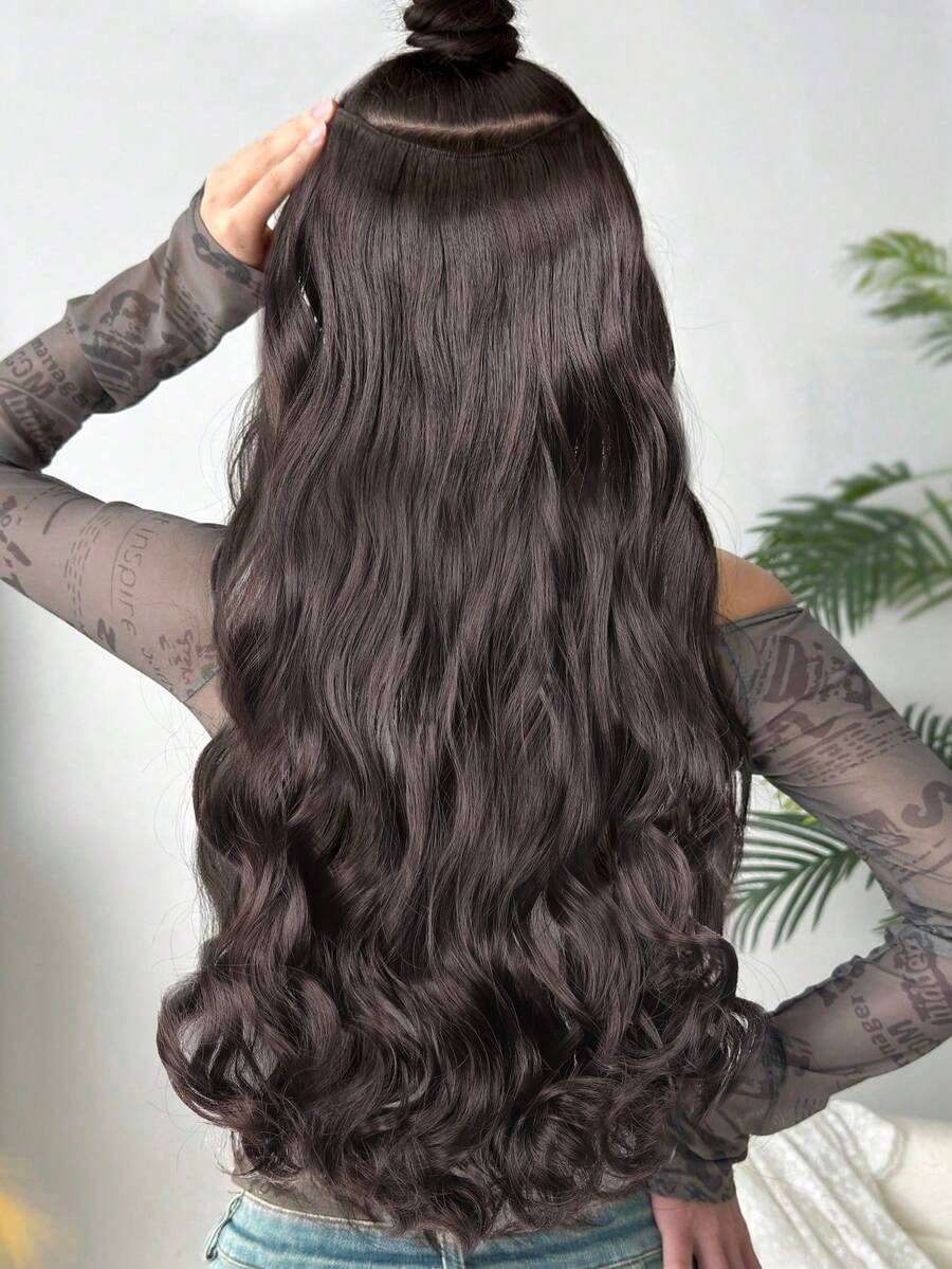 Tóc giả tổng hợp dài xoăn gợn sóng vô hình liền mạch hình chữ V giả tạo tăng khối lượng tóc giả một mảnh cao cấp mềm mại tóc giả tổng hợp sóng dài vô hình - Kiểu tóc dày hơn trông tự nhiên - Thiết kế kiểu tóc tự tin