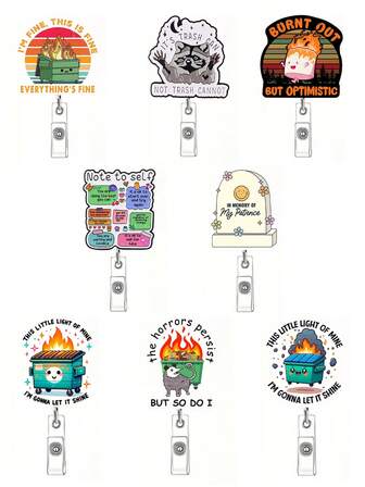 1个趣味十足的职场可伸缩姓名牌套，创意卡通身份识别徽章，专为职场人士设计。融入逼真的职场情绪插画，实用又有趣，为办公室增添轻松氛围。可伸缩且牢固，配有耐用的绳带和金属扣，适用于办公室、医院、学校等场所。适合专业人士、医护人员、教师和创意工作者使用。