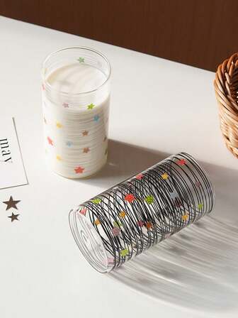 1pc Star Line Glass Cup, Colorful Star Coffee Mug, Creative & Cute, Suitable For Home Decor Drinkware, Restaurant Living Room Bedroom Water Cup, Coffee Shop Latte Art Cup, Gift, Couple Cup