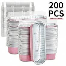 Mini  Aluminum Foil Loaf Pans With Lids 6.8oz 100pcs Rectangular Baking Containers Kitchen  Stuff Muffin Baking Pan Cake Pan/Lid Muffin Liners, Desserts Flans, Custard Cake Pudding Jello Cups For Christmas  Baking Cakes, Breads , Cookies,Party Food Display,Mother's Day - 粉色 - 查看 1