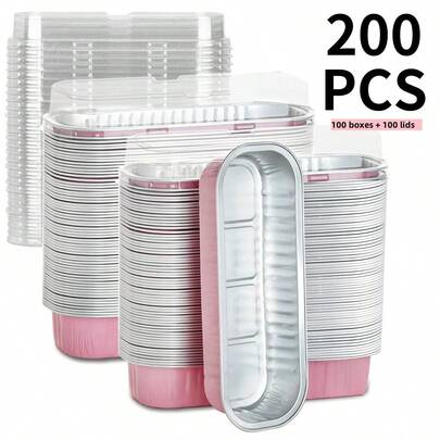 Mini  Aluminum Foil Loaf Pans With Lids 6.8oz 100pcs Rectangular Baking Containers Kitchen  Stuff Muffin Baking Pan Cake Pan/Lid Muffin Liners, Desserts Flans, Custard Cake Pudding Jello Cups For Christmas  Baking Cakes, Breads , Cookies,Party Food Display,Mother's Day