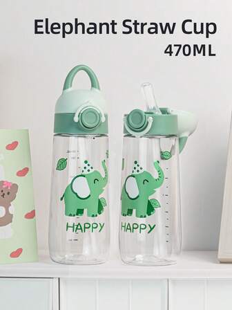 1 st 470 ml/690 ml söt sugrörsmugg för barn, bärbar vattenflaska för elever, dammtät läckagesäker stötsäker, transparent hållbar med handtag, lämplig för dagligt bruk i hemmet, utomhusbruk, förskolebruk, skolbruk, högtidsgåva