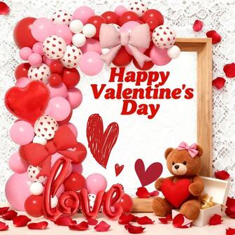 103 st ballongbåge-kit med röd och rosa ballonger i alla hjärtans dag-tema, innehåller 40" röd kärleksballong, 21" röda och rosa rosettfolieballonger, lämplig för alla hjärtans dag-fest, frierifest, bröllop, födelsedagsfest