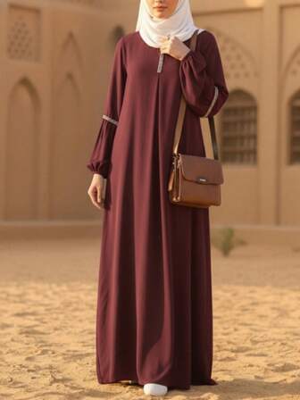 时尚长袖亮片阿巴雅长裙，阿拉伯风格