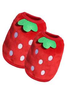 卡通法蘭絨保暖衣服紅色狗背心適合茶杯犬、小狗、貓和泰迪熊 - 紅色 - 查看 12