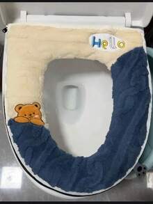 Thickened Plush Toilet Seat Cover, Washable, Warm And Soft Universal Toilet Seat Cover, Checkerboard Rabbit Ear / Cute Raccoon Toilet Sticker - Multicolor - View 16