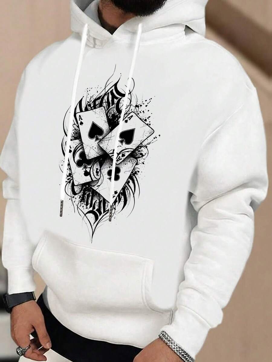 Otoño invierno nuevo cálido y cómodo capucha hombre sudadera patrón estampado hollow casual hombre manga larga sudadera con capucha - Blanco - Ver 1