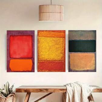 3 piezas de pintura decorativa en lienzo con bloque de color impreso de alta definición, pintura decorativa de nicho retro, pintura de arte decorativo abstracto y de moda, adecuada para salas de estar, dormitorios, oficinas, restaurantes, hoteles, obras de arte de decoración del hogar, con marco de madera opcional