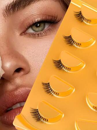 NAIJEMA 5 Pairs Natural Looking Transparent Stem False Eyelashes, Lengthening And Lifting Eyelash Extensions, Suitable For Everyday Makeup