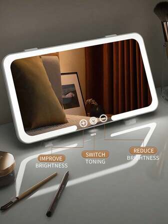 Car Sun Visor Makeup Mirror With LED Lighting, Portable In-Car Vanity Mirror With Adjustable Brightness For Makeup Application