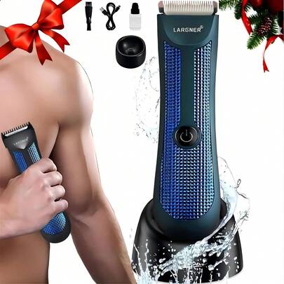  Recortadora eléctrica íntima LARGNER®, recortadora de vello corporal, recortadora especializada para área púbica y ingle, unisex, afeitadora de vello corporal definitiva para hombres, recortadora para área íntima, cuchillas de cerámica reemplazables, uso en seco y húmedo a prueba de agua, base de carga, carga rápida, batería de larga duración