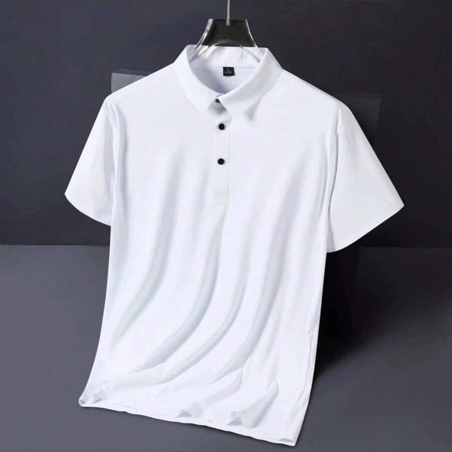 Men's Polo Shirt, Silk Fabric, Cool, Casual Summer - 白色 - 查看 1