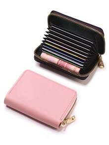 Zipper Credit Card Holder Wallet, With Card Slots, PU Material, Accordion Style Wallet, Unisex Mini Wallet, Small Card Case, Gift/Christmas Gift/Small Gift/Accessory - Multicolor - View 4