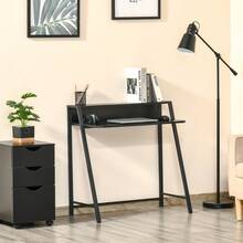 HOMCOM Computer Desk, Stylish Writing Desk With Shelf And Cable Management, Black Metal 84x45x85cm For Home Office And Study Room.