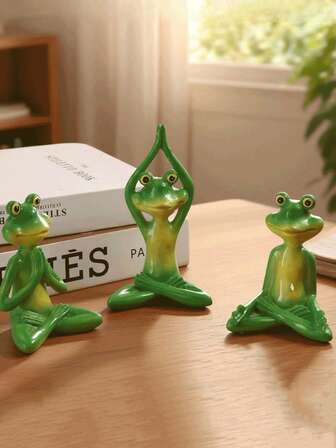 פסלון צפרדע יוגה יצירתי, קישוט שולחן עבודה חמוד, קישוט חיה שרף אישי, מלאכת יד חמה ומעניינת