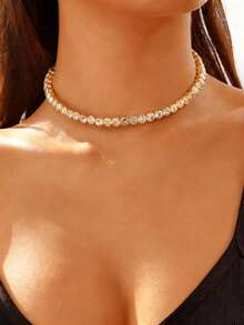 1 pieza Collar de joyería elegante y de lujo con diamantes de imitación para mujeres, adecuado para uso diario, fiestas y citas - Dorado - Ver 5