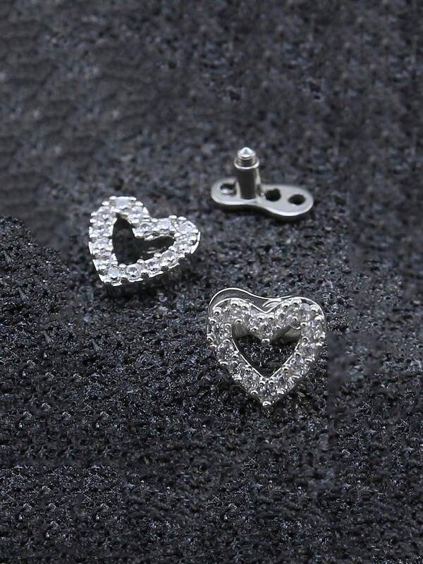 1pc Simple Style Titanium Cubic Zirconia Heart Shaped Dermal Anchor, Suitable For Individuals To Wear