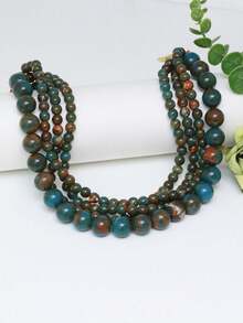 多层串珠项链，带有复古锤纹金色吊饰，适合日常、派对和节日佩戴 - 彩色 - 查看 3