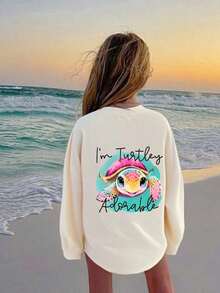 Tween Girls' Graphic Print Crew Neck Long Sleeve T-Shirt, Autumn/Winter Top - لون مشمشي - مشاهدة 4