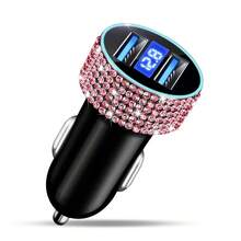 1pc Sparkling Rhinestone Car Charger, Fast Charging USB A/C Type Car Phone Charger, Diamond Adapter, Compatible With 3-In-1 Fast Charging For Car, Retractable Data Cable, Supports Phones, Dashcams, GPS And More, Handmade, Ideal Gift For Men And Women On Holidays/Birthdays - Multicolor - View 47