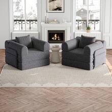 Sofá cama de chenilla 2 en 1 con reposabrazos y almacenamiento, con tres estructuras metálicas y múltiples opciones de configuración. - Gris - Ver 5