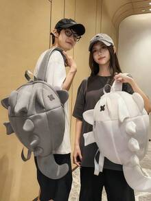 1pc Black/White/Gray/Neon Green Nylon Mesh Material 3D Shark Shaped Creative Cartoon Cute Casual Shark Backpack, Large Capacity Couple Backpack, Niche, Personalized, Casual Travel Rucksack, School Bag Fits Books, Stationery, Documents, Tablet, Phone, Water Bottle, Suitable For School, Travel, Cycling, Hiking, Outdoor Activities - Multicolor - View 8