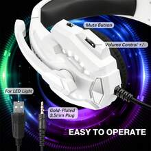G9000 Pro Gaming Headset - Immersive Over Ear Headphones With Detachable Mic, Memory Earmuffs, Volume Adjustment, And Mute Button Suitable For Gaming Enthusiasts - trắng - Xem 6