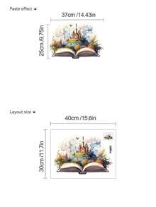 1片装多尺寸PVC自粘可移除墙贴，经典逼真窗户兔子读书图案，蝴蝶枝花，花丛蜜蜂，城堡树书，奶牛干草，气球泰迪熊爱心云朵装饰，适用于卧室、客厅、书房、餐厅、浴室、家居墙面装饰、房间装饰 - 彩色 - 查看 8