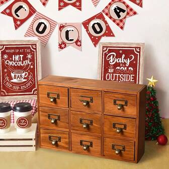 Vintage Nordic Distressed Wooden Jewelry & Makeup Organizer - 9-Drawer Storage Box With Flip-Top Lid, Multi-Purpose Dormitory & Office Organizer For Cosmetics, Accessories, And Small Items, Jewelry Organizer Storage, Decorative Lace Detailing, Sturdy Construction, Jewelry Box, Jewelry Box